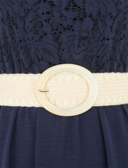 Robe longue à buste brodé - Marine - 3