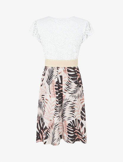 Robe mi-longue à jupe imprimé tropical - Noir - 2