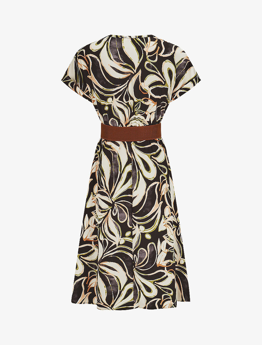 Robe longue évasée imprimé fleurs abstraites - Noir - 2