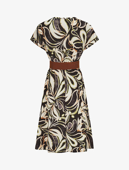 Robe longue évasée imprimé fleurs abstraites - Noir - 2