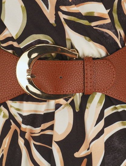 Robe longue évasée imprimé fleurs abstraites - Noir - 3