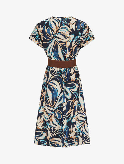 Robe longue évasée imprimé fleurs abstraites - Marine - 2