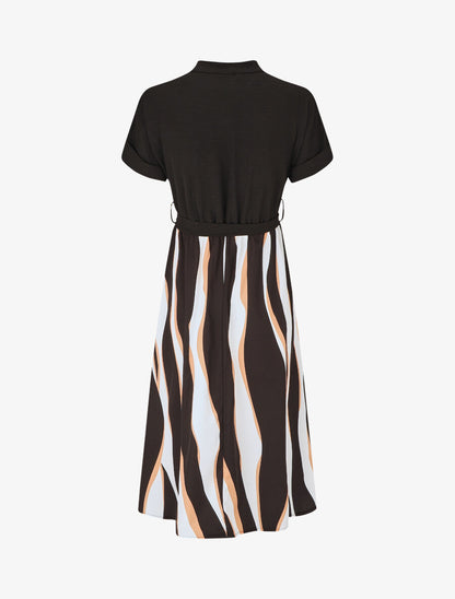 Robe midi manches courtes motifs graphiques - Noir - 2