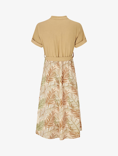 Robe midi manches courtes motif tropical - Beige - 2