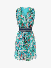 Robe mi-longue sans manches irisée motif végétal - Turquoise - 4
