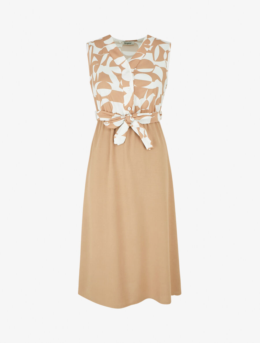 Robe sans manches à buste boutonné - Camel - 4