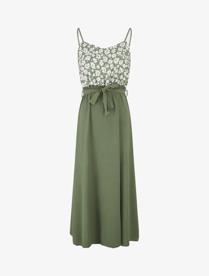 Robe empire imprimé petites fleurs - Kaki - 1