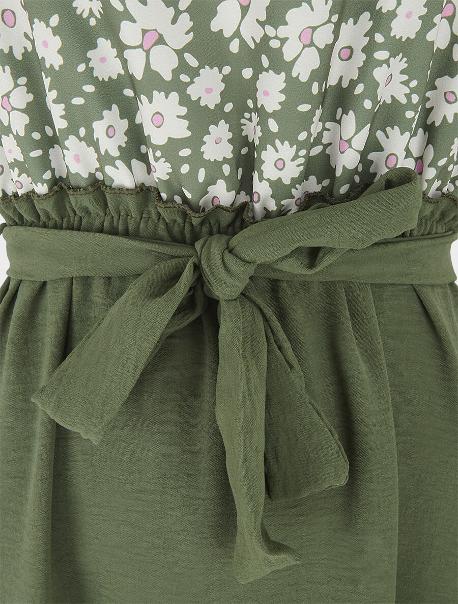 Robe empire imprimé petites fleurs - Kaki - 3