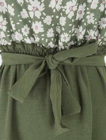 Robe empire imprimé petites fleurs - Kaki - 3