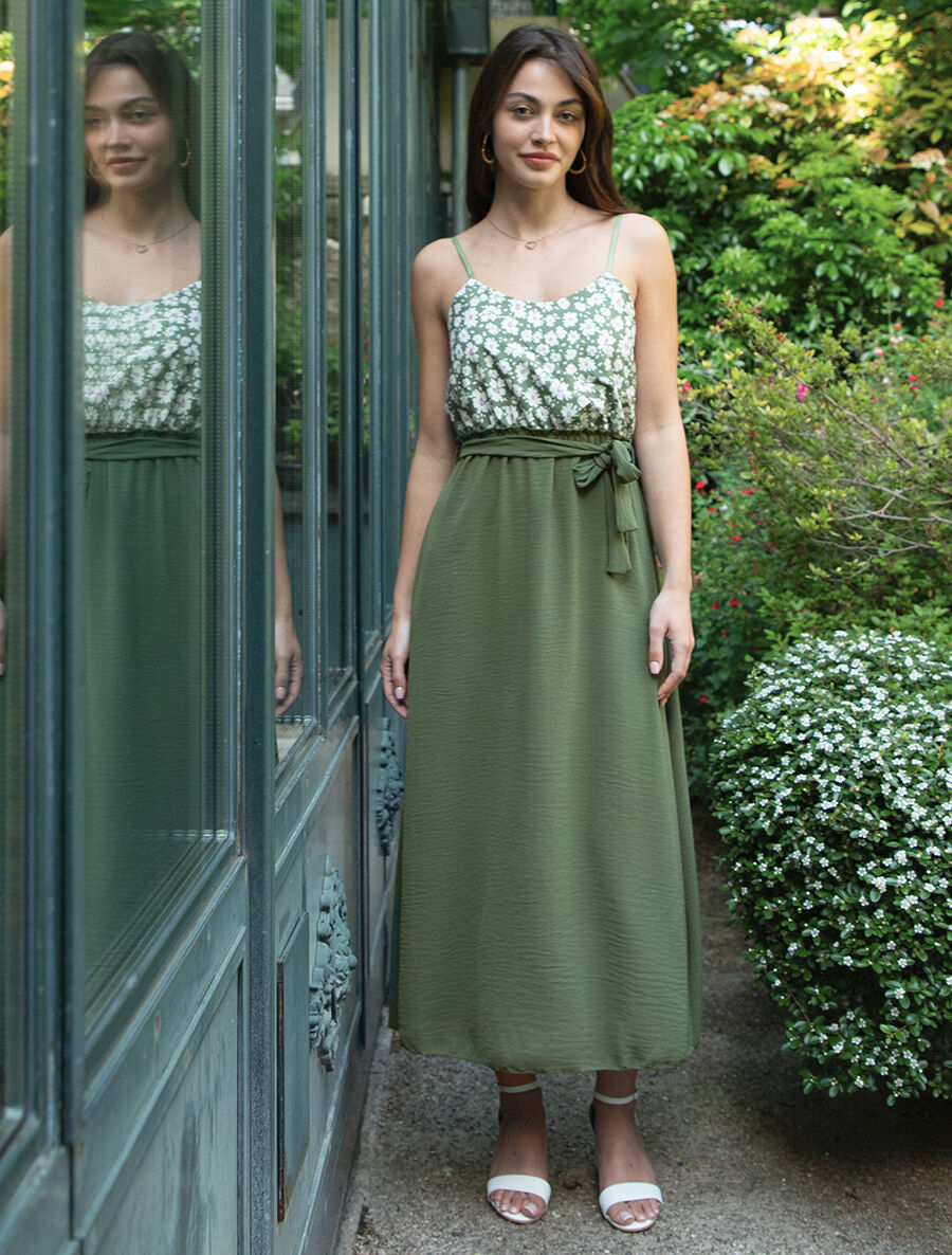 Robe empire imprimé petites fleurs - Kaki - 4