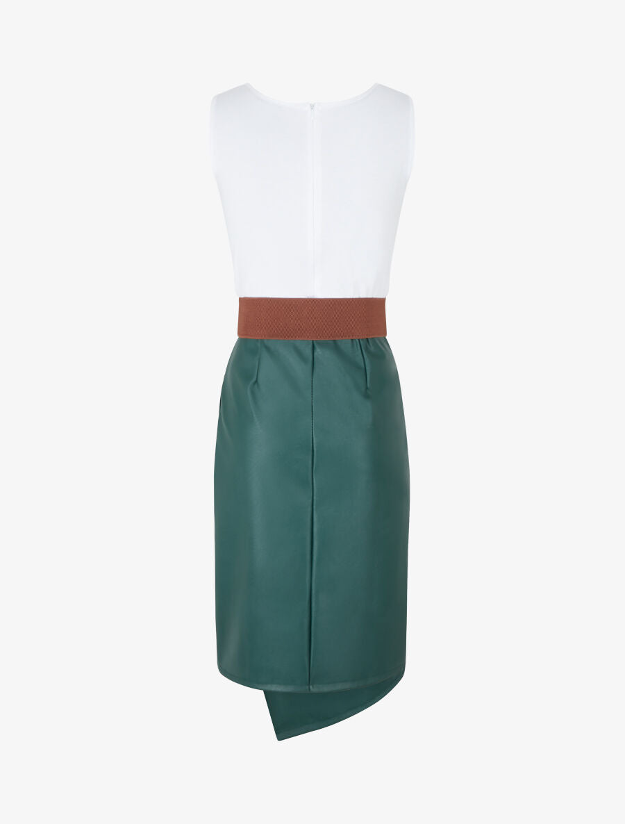 Robe midi bi-matière sans manches - Vert foncé - 2