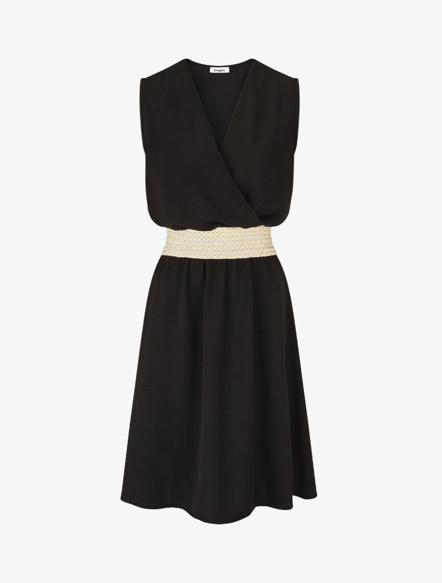 Robe mi-longue évasée sans manches - Noir - 1