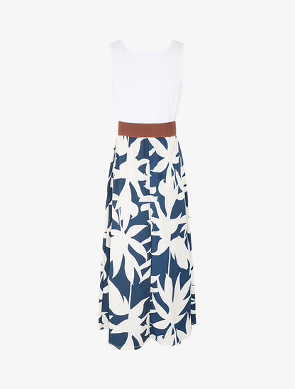 Robe longue à jupe imprimé feuillage - Marine - 2
