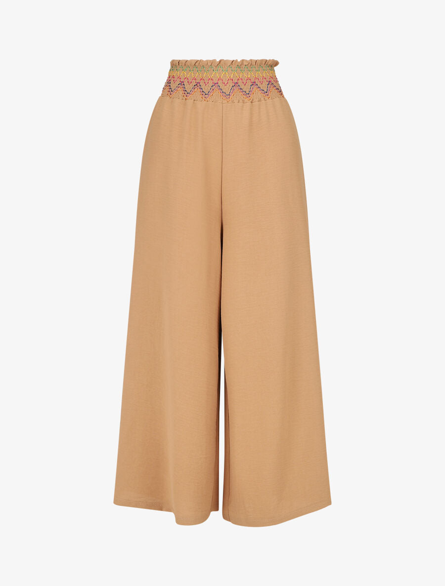 Pantalon ample taille haute uni - Camel - 1