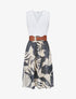 Robe élastiquée à jupe imprimé feuilles - Marine - 1