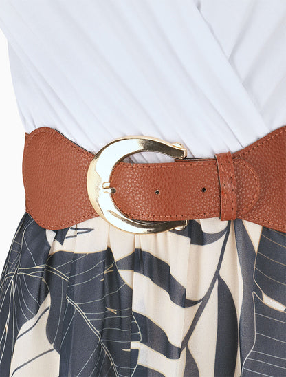 Robe élastiquée à jupe imprimé feuilles - Marine - 3