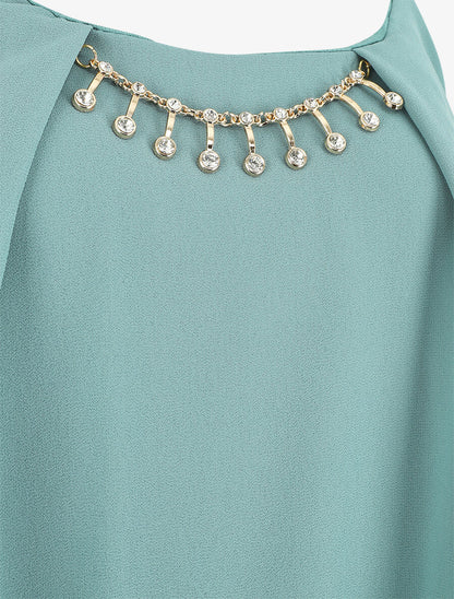 Top uni en voile à bretelles et bijou - Vert d&