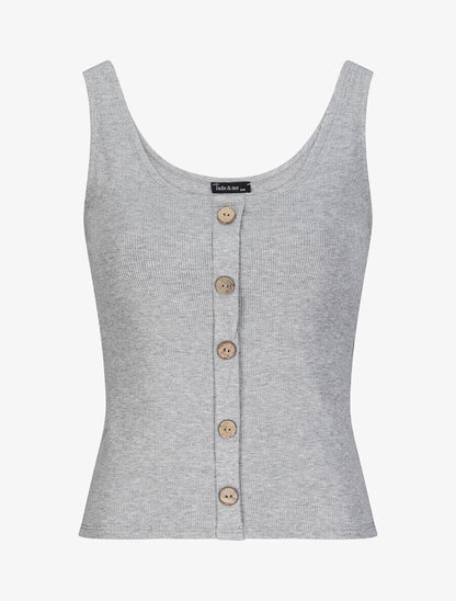Top droit côtelé uni boutonné - Gris chiné - 1