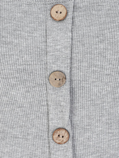 Top droit côtelé uni boutonné - Gris chiné - 3