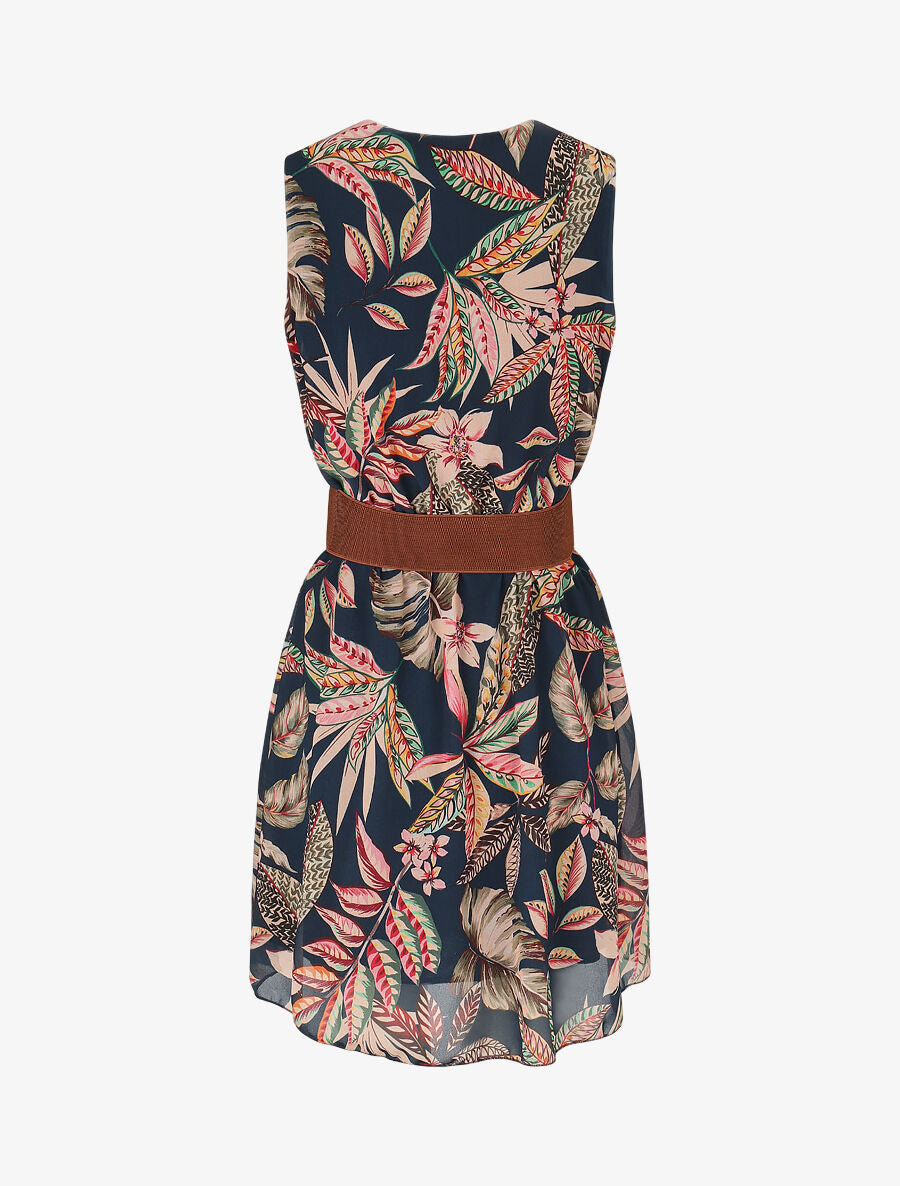 Robe évasée sans manches imprimé floral - Bleu canard - 2