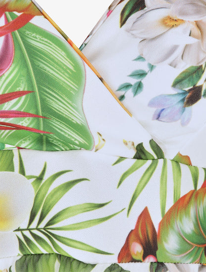 Robe patineuse courte à volants imprimé tropical - Blanc - 3