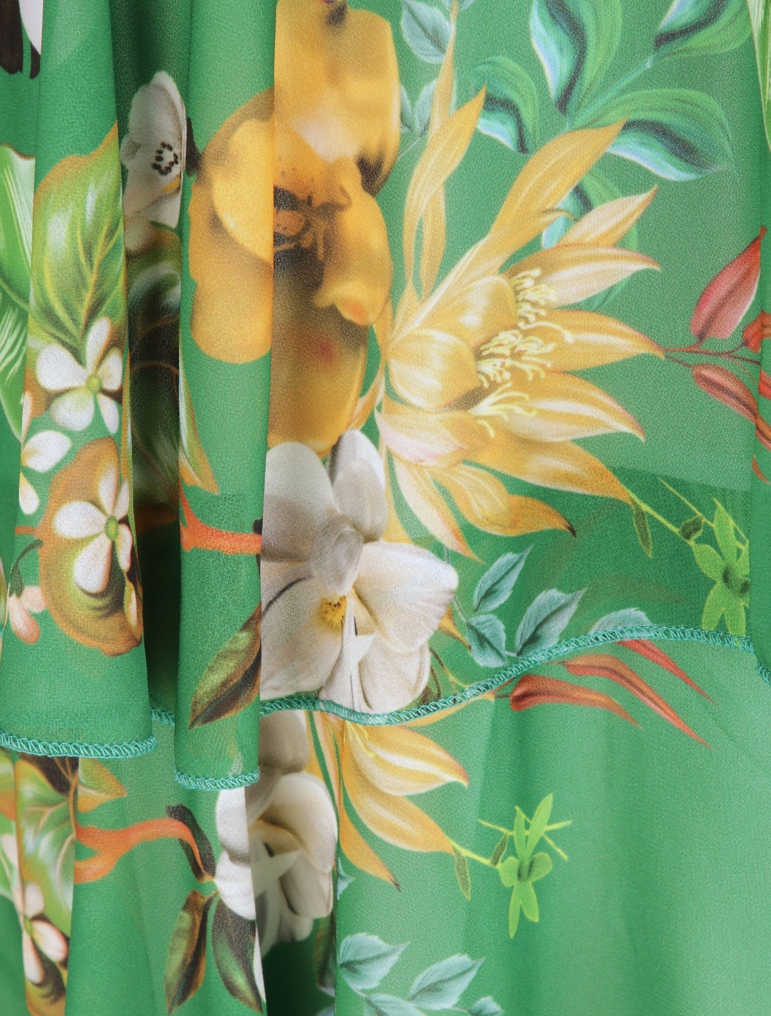 Robe patineuse courte à volants imprimé tropical - Vert - 4