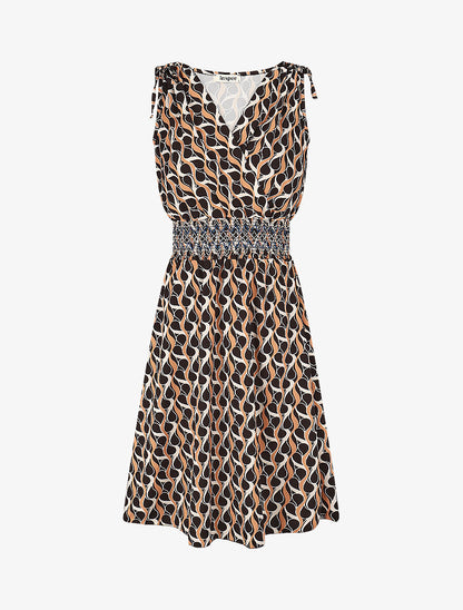 Robe à taille élastiquée imprimé rétro - Noir - 4