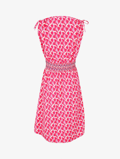 Robe à taille élastiquée imprimé rétro - Fushia - 2