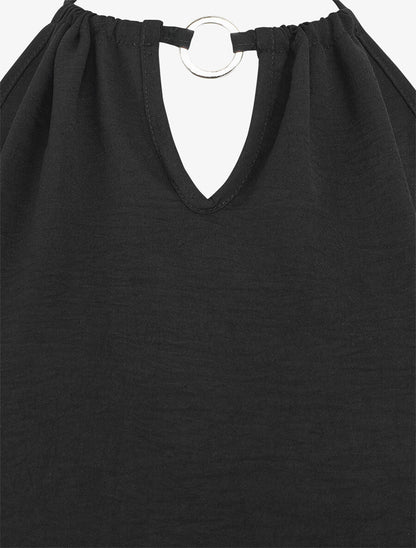 Top droit sans manches col américain - Noir - 3
