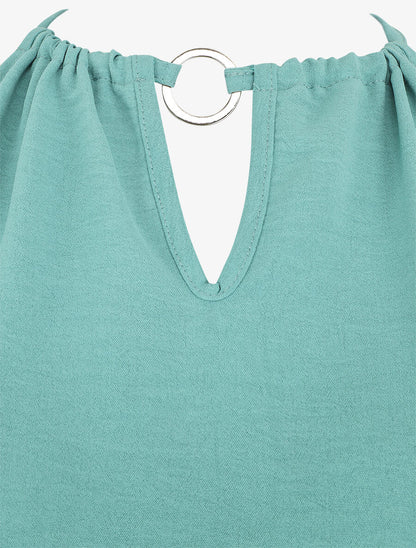 Top droit sans manches col américain - Turquoise - 3