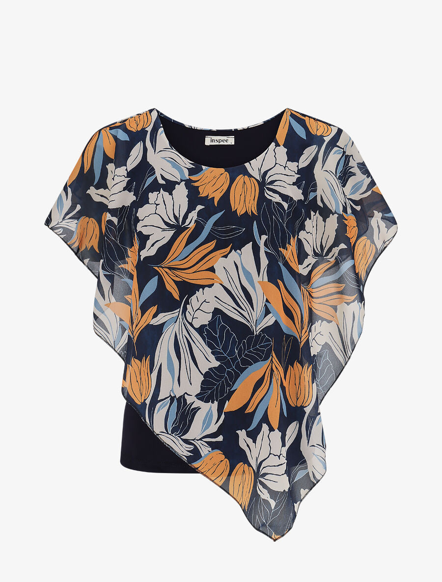 Top superposé stylisé imprimé feuilles - Marine - 1