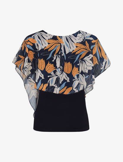Top superposé stylisé imprimé feuilles - Marine - 2