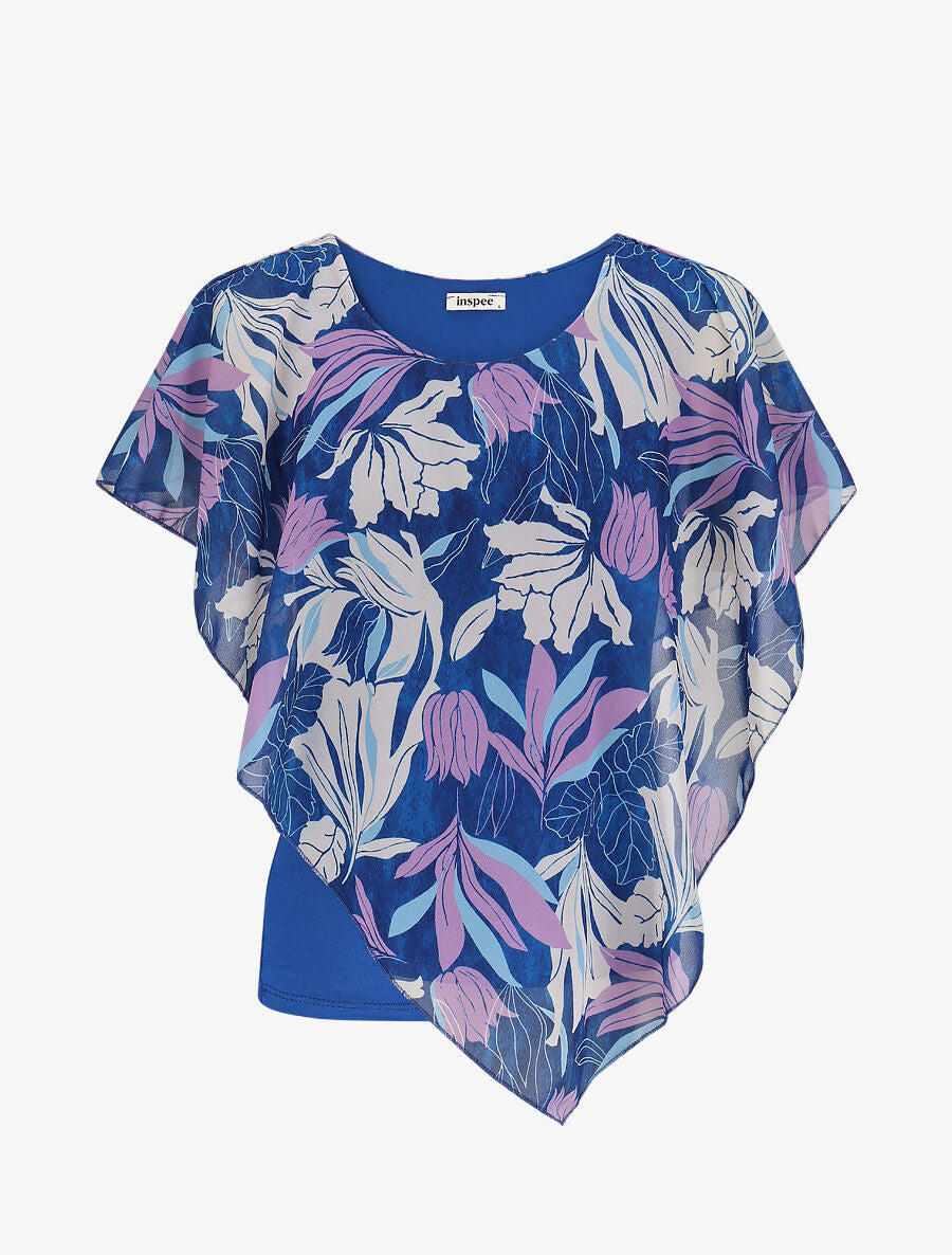 Top superposé stylisé imprimé feuilles - Bleu roi - 1