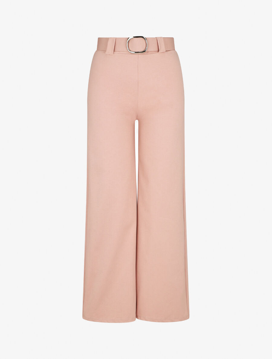 Pantalon droit taille haute uni - Rose pâle - 1