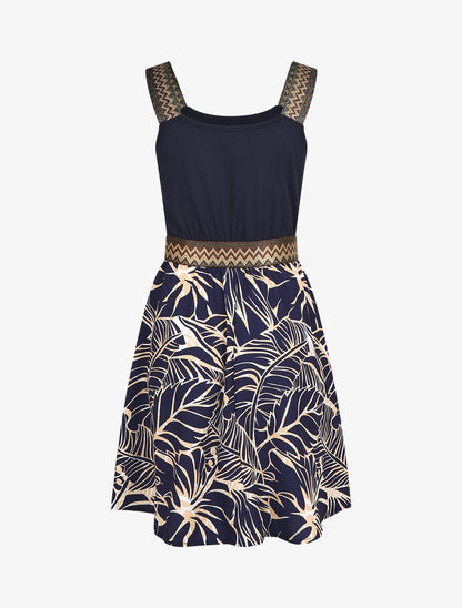 Robe courte tropicale bretelles fantaisies - Marine - 3