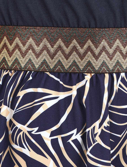 Robe courte tropicale bretelles fantaisies - Marine - 4