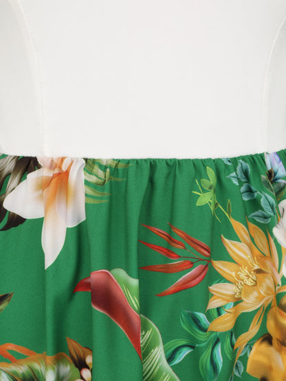 Robe patineuse courte imprimé fleurs de tiaré - Vert - 3