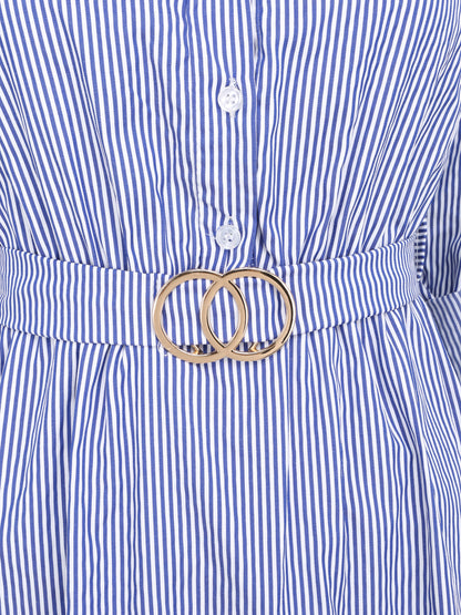 Tunique empire rayée à manches retroussables - Bleu foncé - 3