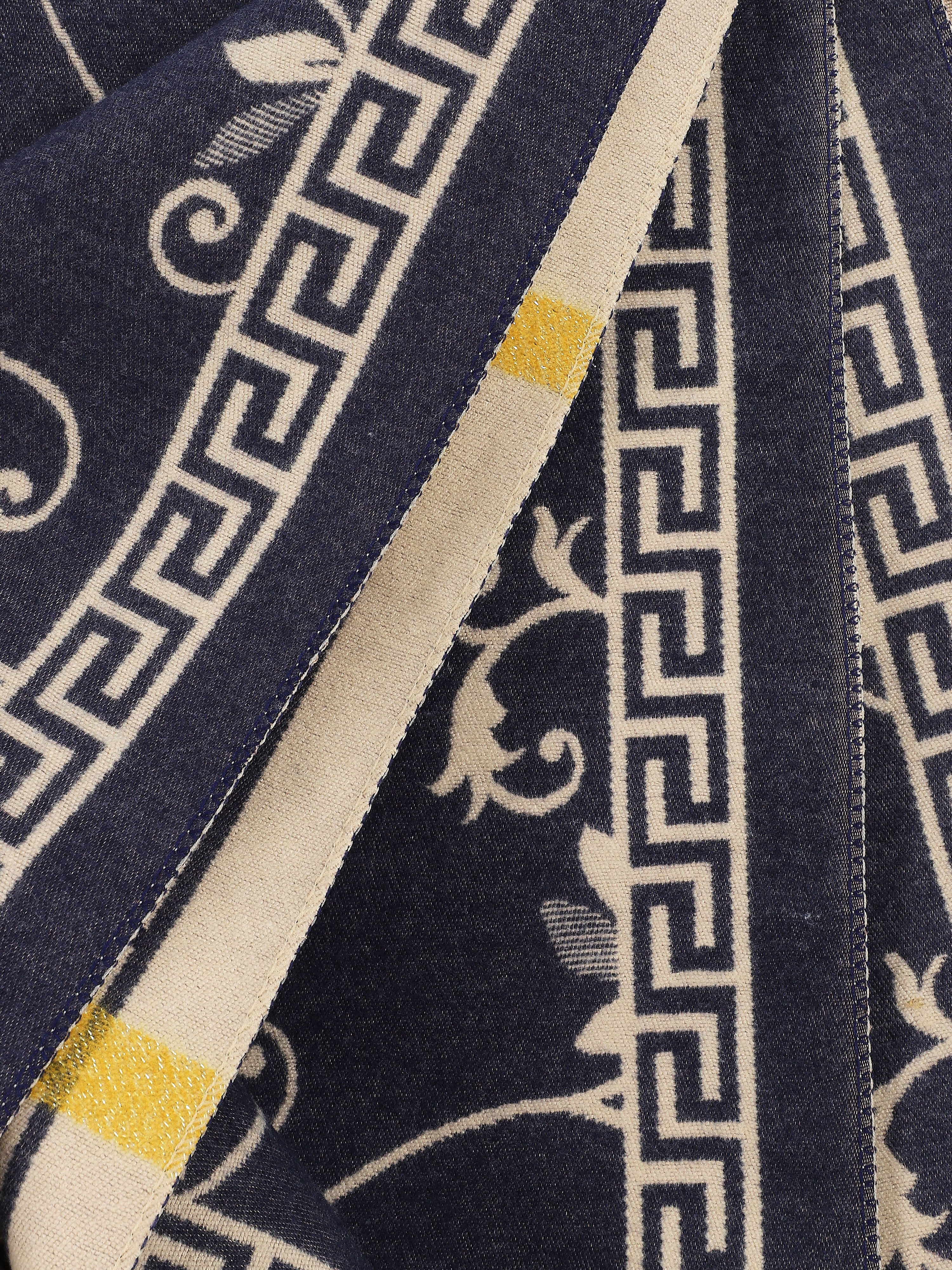 Echarpe en laine mélangée imprimé grec et fleurs - Bleu - 3