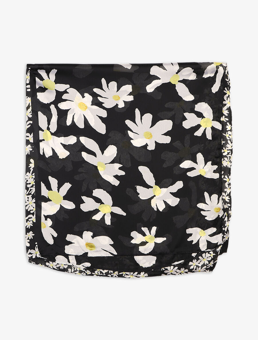 Foulard en soie mélangée imprimé marguerites - Noir - 2