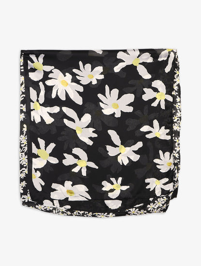 Foulard en soie mélangée imprimé marguerites - Noir - 2
