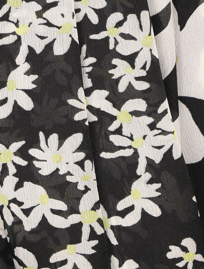 Foulard en soie mélangée imprimé marguerites - Noir - 3
