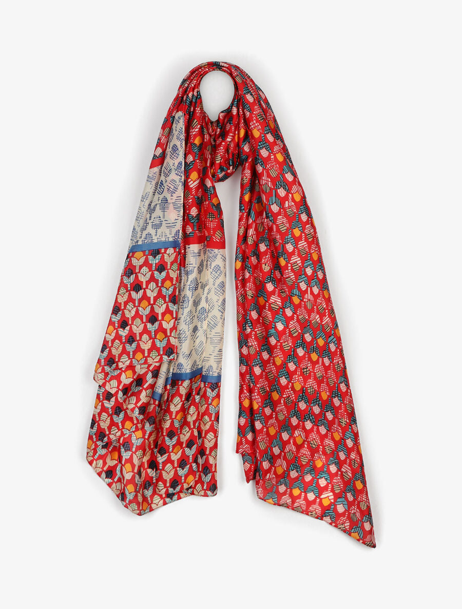Foulard imprimé tulipes stylisées - Rouge - 4
