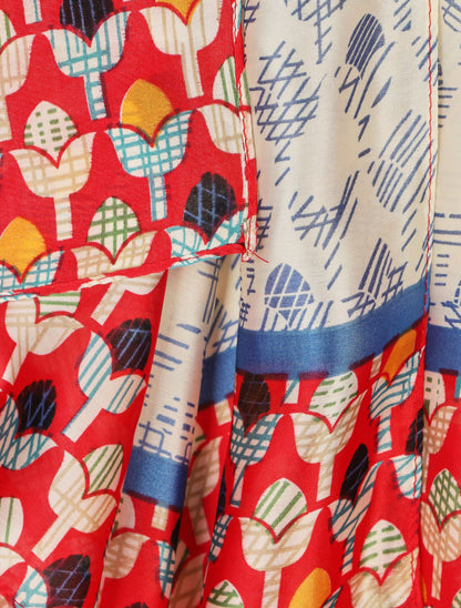 Foulard imprimé tulipes stylisées - Rouge - 3