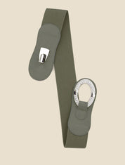 Ceinture bi-matière à boucle ornée de strass et de perles - Kaki - 1