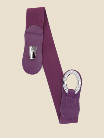Ceinture bi-matière à boucle ornée de strass et de perles - Violet - 3