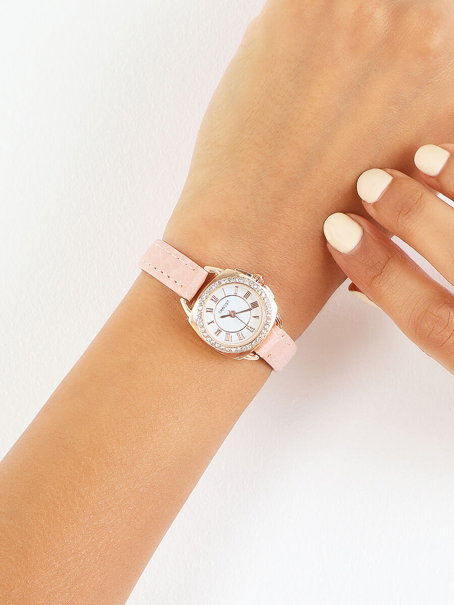 Montre effet croco à strass - Rose - 1