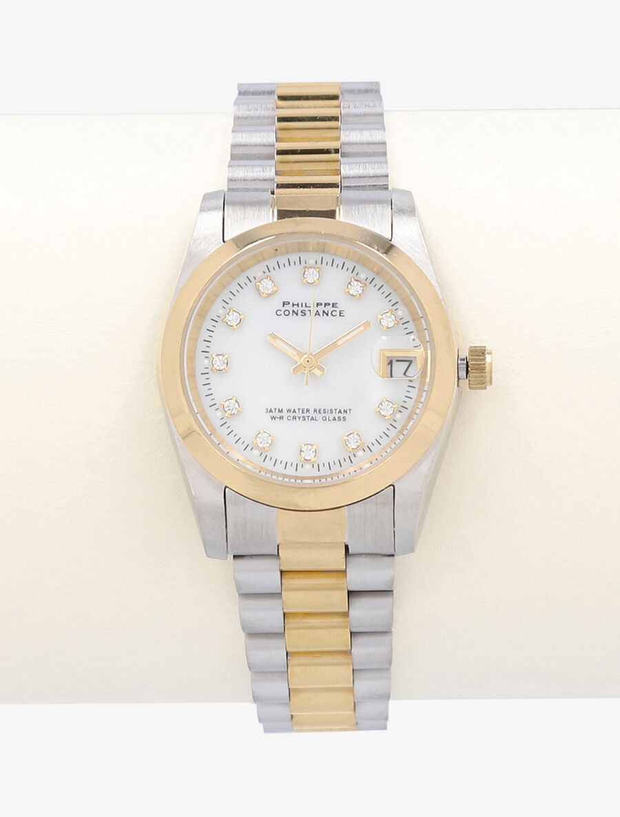 Montre métallique à strass - Or/argent - 2