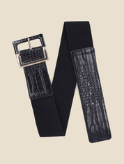 Ceinture croco à boucle carrée - Noir - 1
