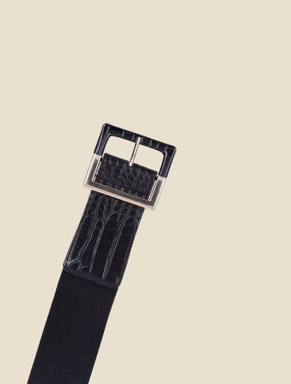 Ceinture croco à boucle carrée - Noir - 2